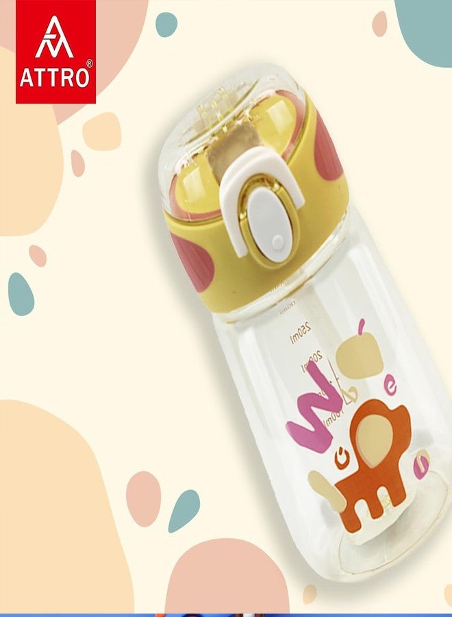 ATTRO Sippy Kids 400Ml Plastic Water Bottle with Fliptop Lid & Straw Kids Bottle Ml Mention for Daily Water Intake BPA Free, Leakproof - Yellow - Image 2